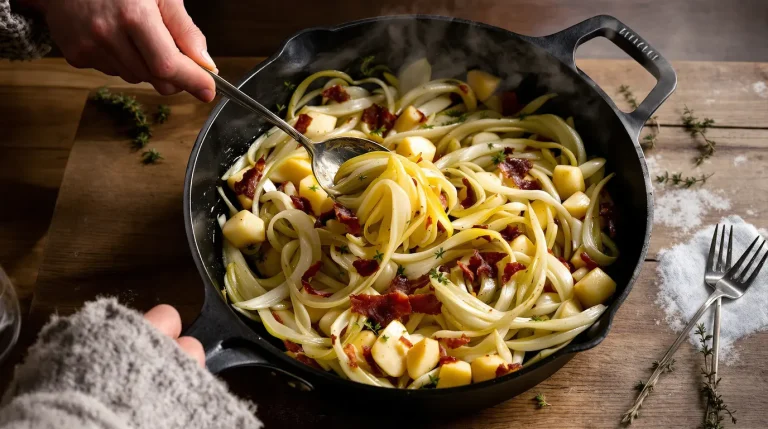 « Je la prépare en 10 minutes » : ma poêlée poireaux-pommes-lardons rapide et simple pour la famille